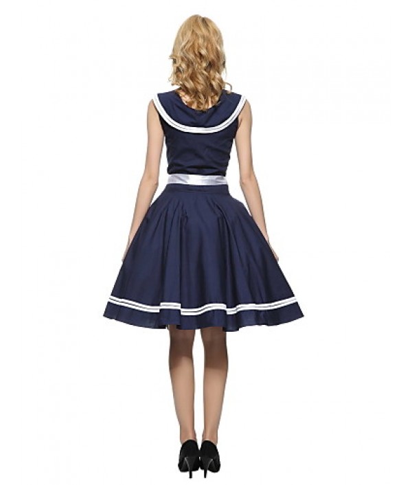 Women's 50s Vintage Nautical Sailor Rockabilly Hepburn Pinup Business Swing Dress 526