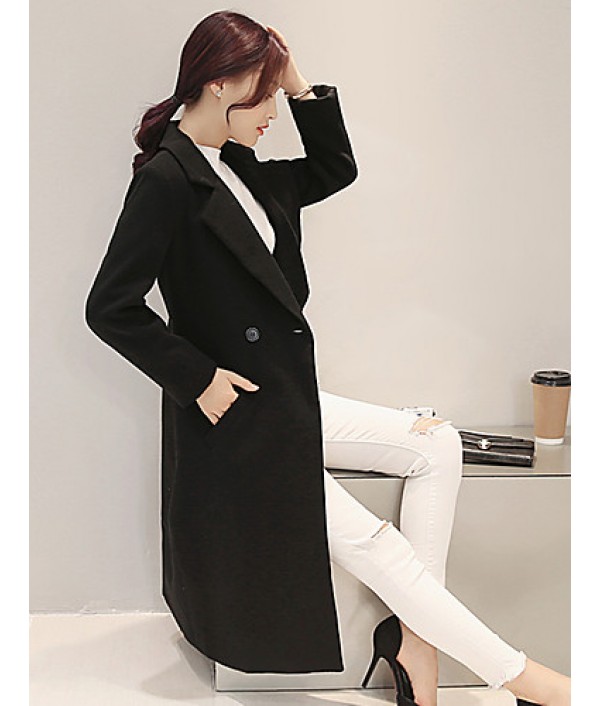 Fall Winter Going out Casual Women's Coat Solid Color Suit Collar Long Sleeve Long Section Maone Overcoat More Colors