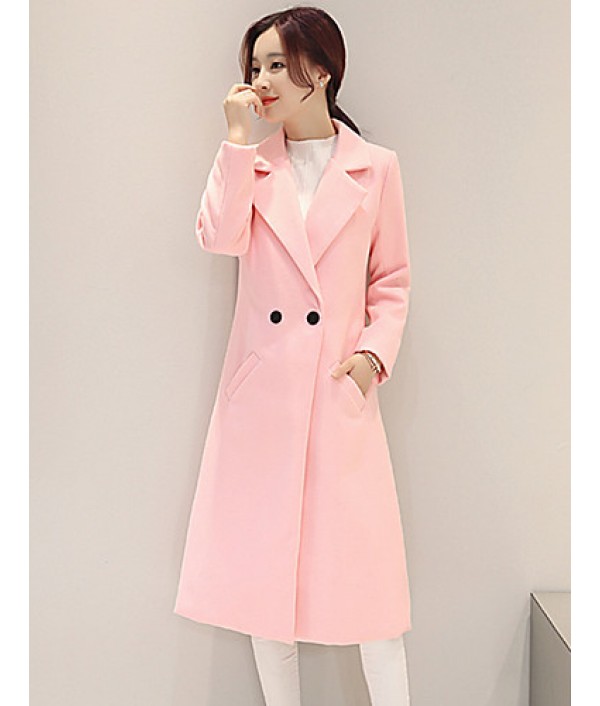 Fall Winter Going out Casual Women's Coat Solid Color Suit Collar Long Sleeve Long Section Maone Overcoat More Colors