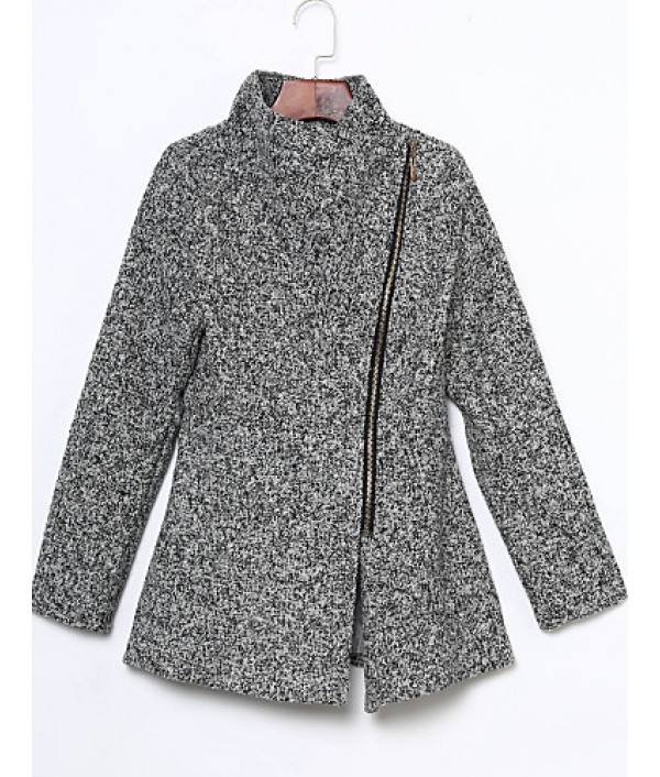 Women's Casual/Daily Simple Coat,Print Shirt Collar Long Sleeve Winter Red / Gray Wool Thick