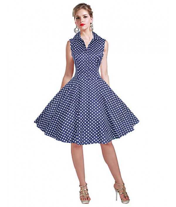 Women's 50s VTG Retro Polka Dots Rockabilly Hepburn Pinup Cos Party Swing Dress 530