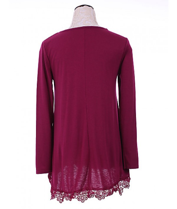 Women's Going out Simple / Street chic Blouse,Solid Round Neck Long Sleeve Purple Cotton / Rayon Medium