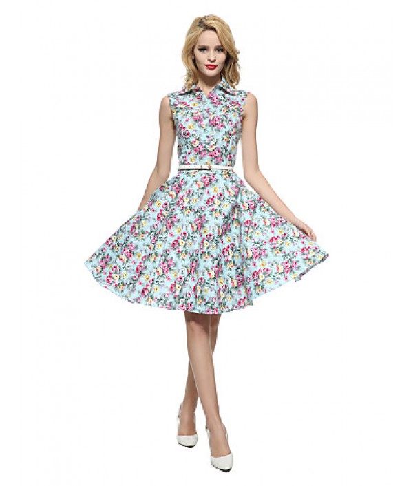 Women's 50s VTG Retro Floral Rockabilly Hepburn Pinup Cos Party Swing Dress 530