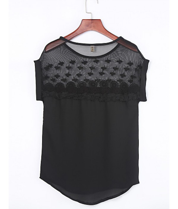 2016 Summer New Women Stitching Lace Short-Sleeved Chiffon Blouse