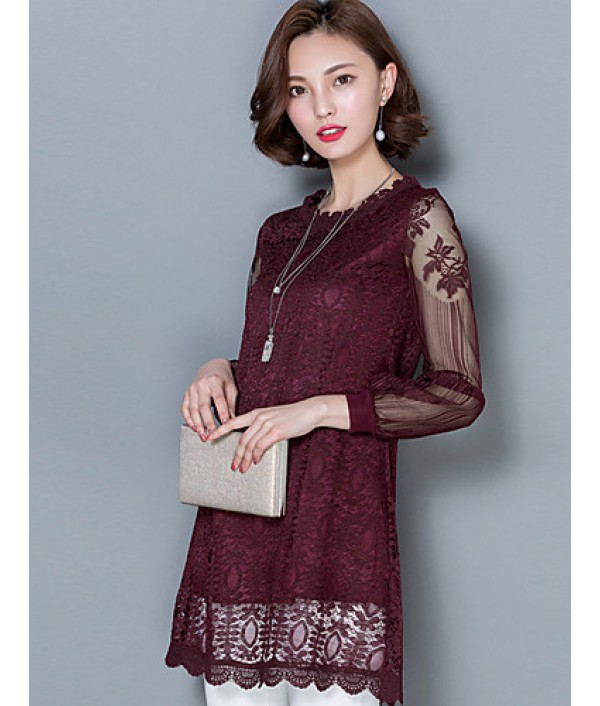 2016 Spring New Women Retro Fashion Slim Lace Shirt