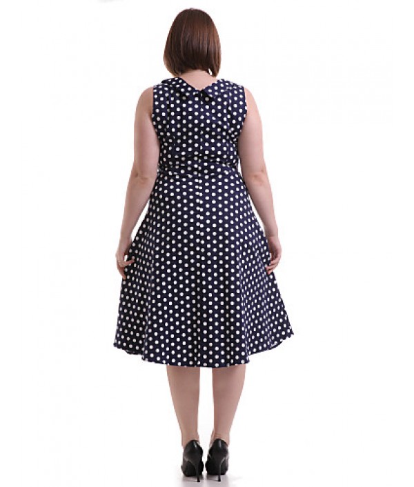 Women's Going out / Casual/Daily / Plus Size Vintage A Line Dress,Polka Dot Sweetheart Knee-length Sleeveless Blue / Red Cotton / Spandex