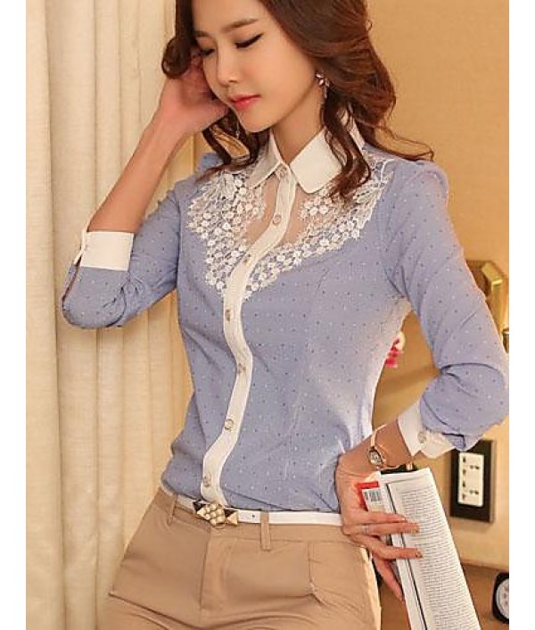 Women's Casual Lace Micro Elastic Long Sleeve Regular Blouse