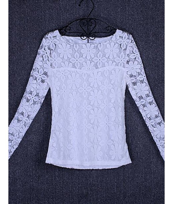 Women's Patchwork Lace Slim All Match Fashion Street chic Simple Plus Size T-shirt,Round Neck Long Sleeve