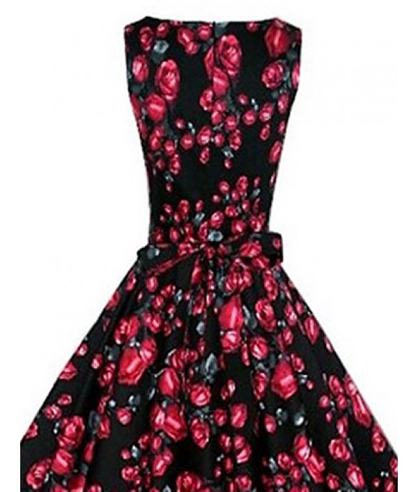 Women's Vintage/Party/Plus Sizes Flower Print 1950's Prom SwingDress (Polyester/Cotton Blends)