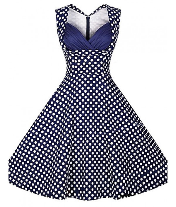 Women's Going out / Casual/Daily / Plus Size Vintage A Line Dress,Polka Dot Sweetheart Knee-length Sleeveless Blue / Red Cotton / Spandex