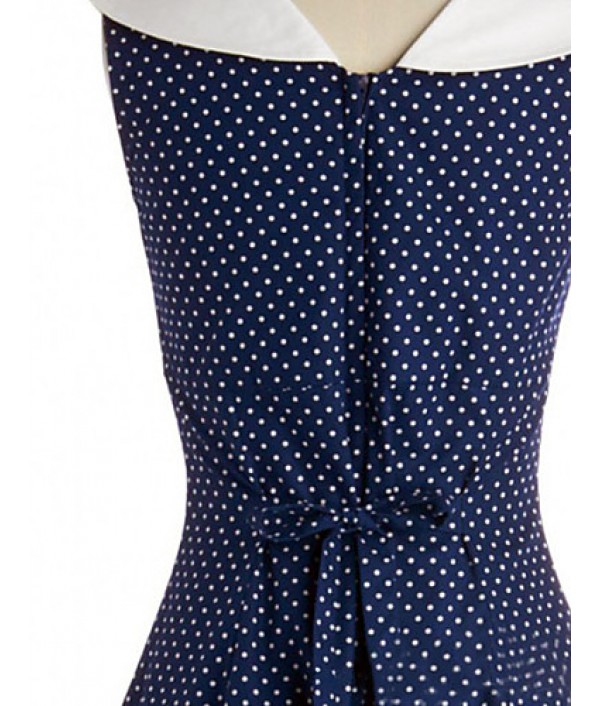 Women's Party/Cocktail Vintage A Line / Skater Dress,Polka Dot V Neck Knee-length Sleeveless Blue Cotton / Polyester Fall High Rise