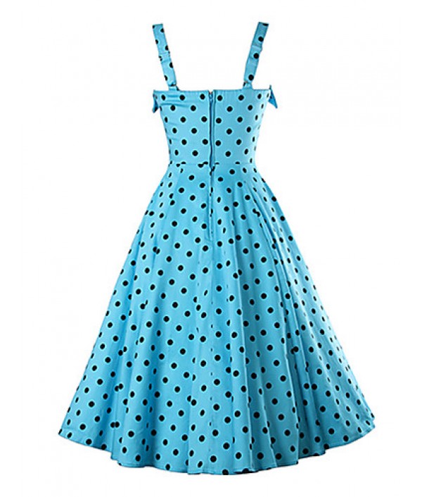 Women's Party/Cocktail Simple / Boho Skater Dress,Polka Dot Strap Above Knee Sleeveless Blue Rayon Summer