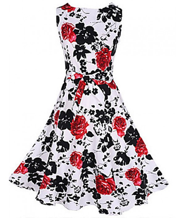 Women's Vintage/Party/Plus Sizes Flower Print 1950's Prom SwingDress (Polyester/Cotton Blends)