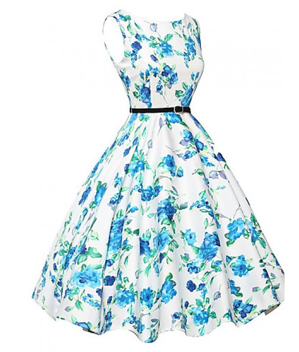 Women's Sexy / Vintage Floral A Line / Skater Dress,Round Neck Knee-length Polyester