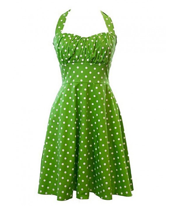 Women's Retro 50s Slim Polka Dot Sleevel...