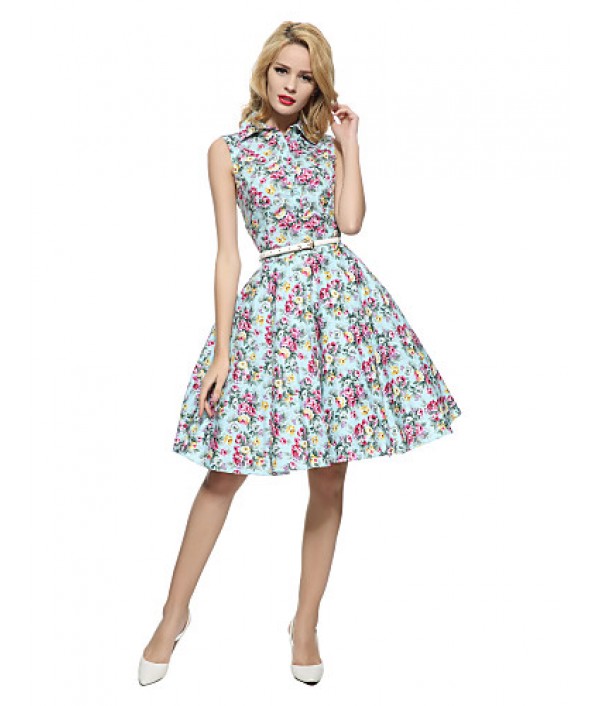 Women's 50s VTG Retro Floral Rockabilly Hepburn Pinup Cos Party Swing Dress 530