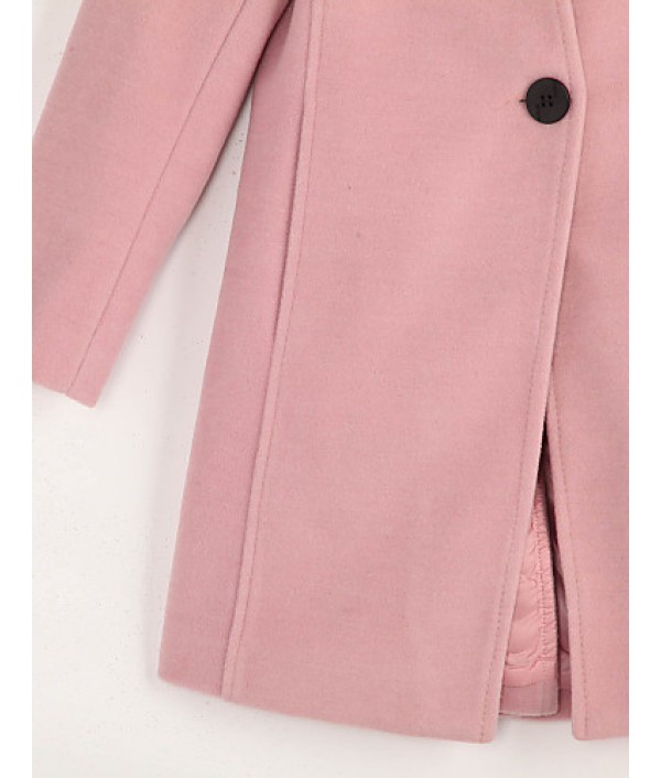 Women's Casual/Daily Simple Coat,Solid Notch Lapel Long Sleeve Spring Pink / Red / Green / Purple Wool Medium