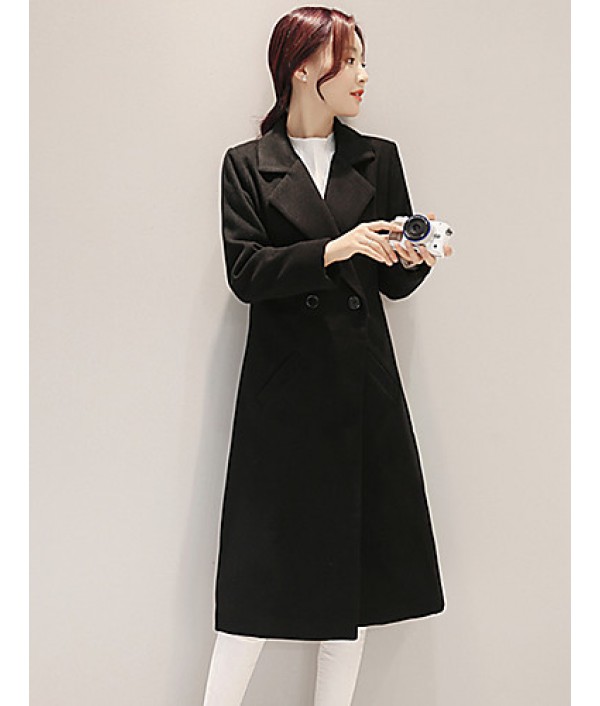 Fall Winter Going out Casual Women's Coat Solid Color Suit Collar Long Sleeve Long Section Maone Overcoat More Colors