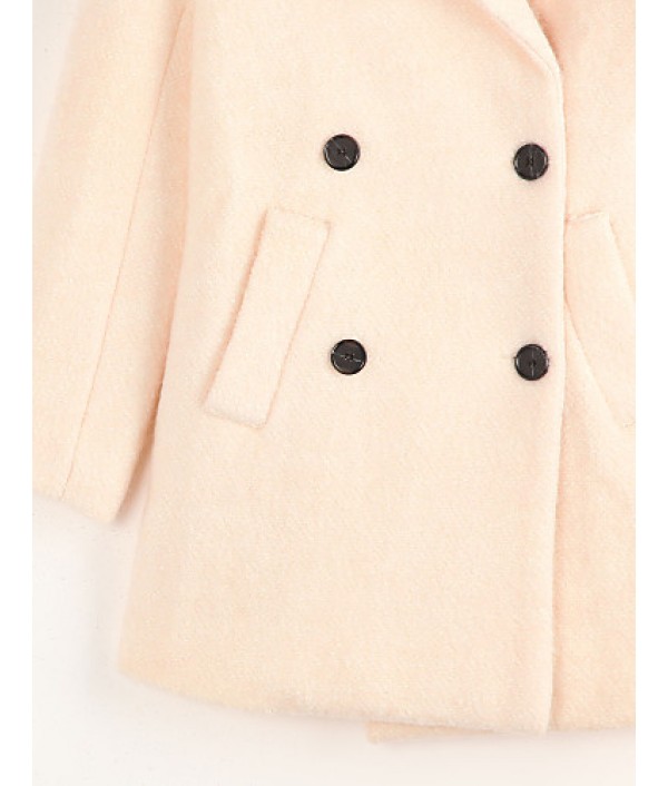 Women's Casual/Daily Simple Coat,Solid Notch Lapel Long Sleeve Fall Beige Wool Medium