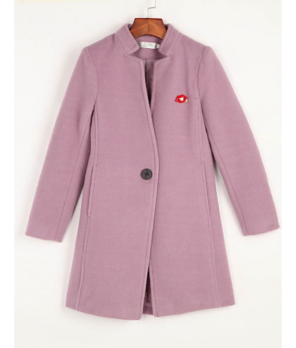 Women's Casual/Daily Simple Coat,Solid Notch Lapel Long Sleeve Spring Pink / Red / Green / Purple Wool Medium