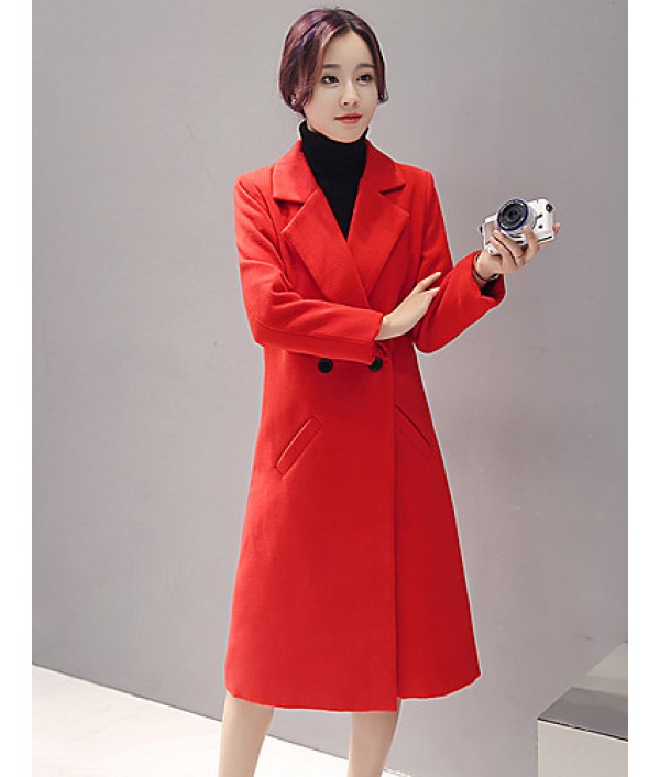 Fall Winter Going out Casual Women's Coat Solid Color Suit Collar Long Sleeve Long Section Maone Overcoat More Colors