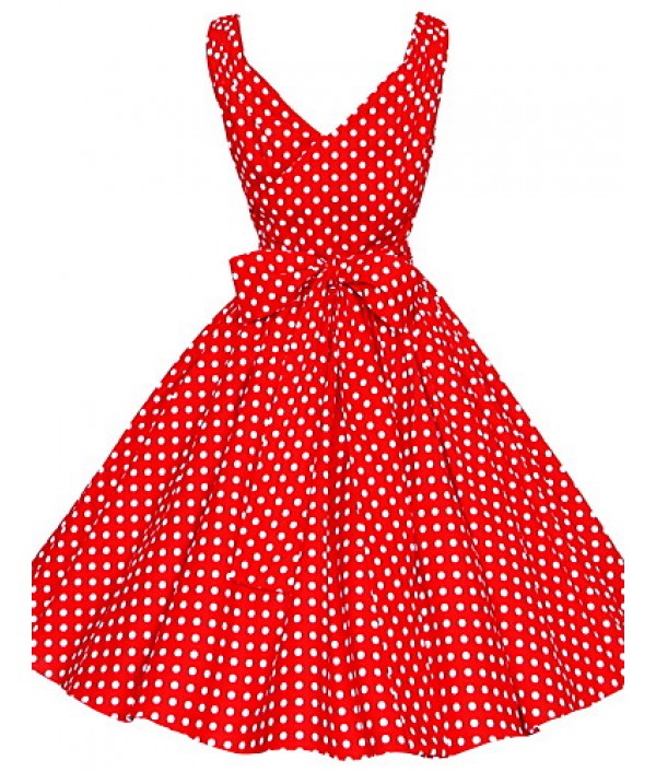 Women's 50s Vintage Polka Dots Rockabilly Hepburn Pinup Business Swing Dress ,Plus Size