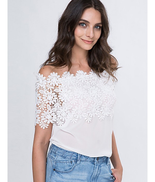 Women's Lace Cutout Off Shoulder Patchwork T-shirt