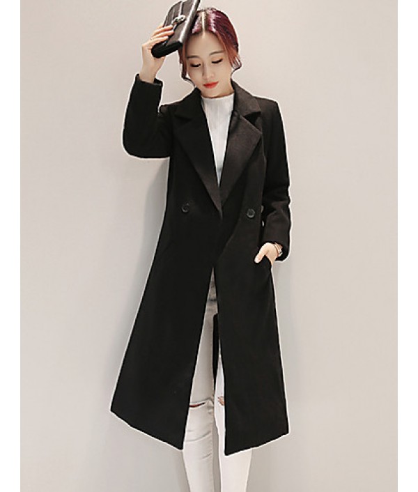 Fall Winter Going out Casual Women's Coat Solid Color Suit Collar Long Sleeve Long Section Maone Overcoat More Colors