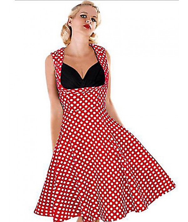 Women's Vintage 1950's Flower Print Retro Rockabilly Hepburn Pinup Cos Party Swing Dress