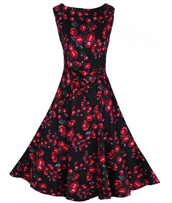 Women's Vintage Print Party Dress (Polyester)