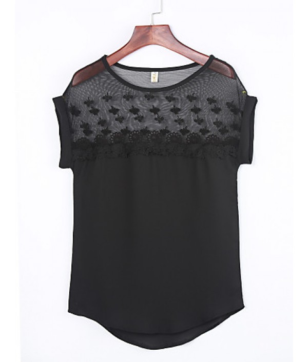 2016 Summer New Women Stitching Lace Short-Sleeved Chiffon Blouse