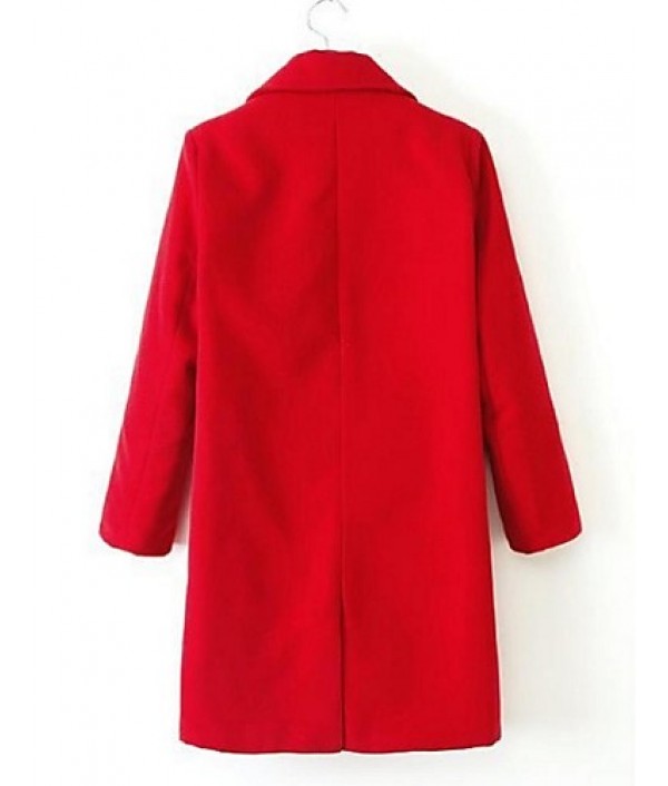 Women's Casual/Daily Plus Size Pea Coats,Solid Shirt Collar Long Sleeve Winter Red Wool