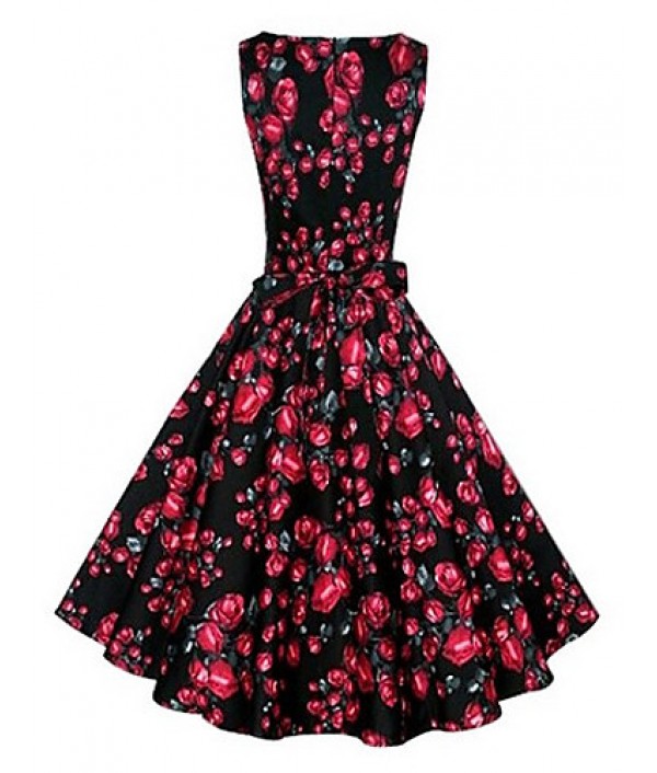 Women's Vintage/Party/Plus Sizes Flower Print 1950's Prom SwingDress (Polyester/Cotton Blends)