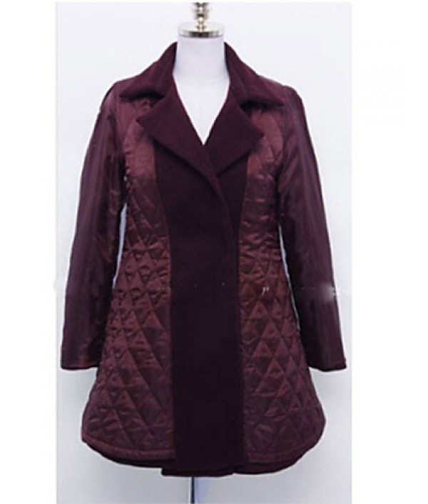 Women's Solid Red / Black Coat , Casual / Plus Sizes Long Sleeve Tweed