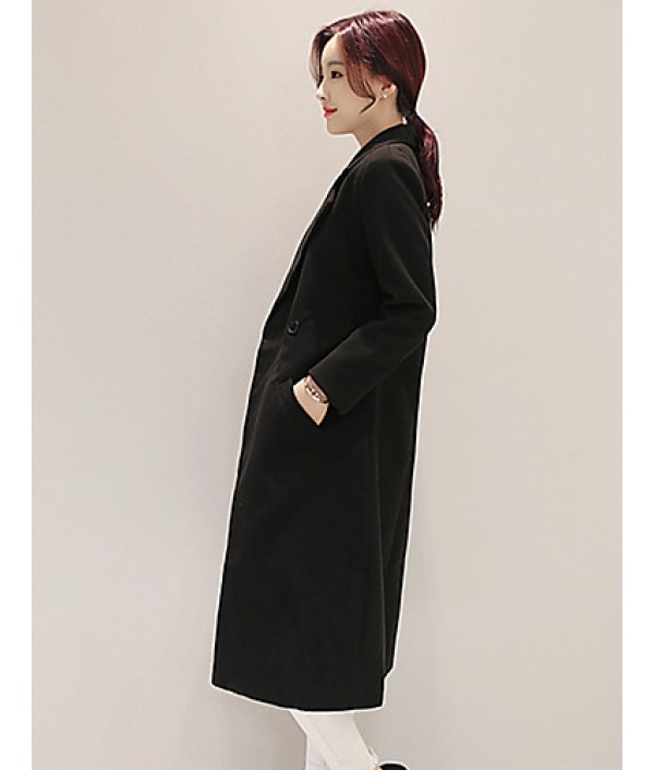 Fall Winter Going out Casual Women's Coat Solid Color Suit Collar Long Sleeve Long Section Maone Overcoat More Colors