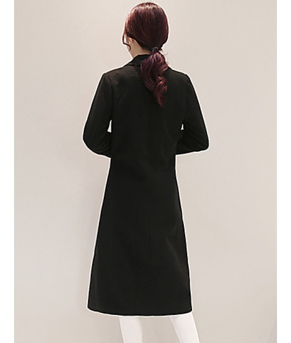 Fall Winter Going out Casual Women's Coat Solid Color Suit Collar Long Sleeve Long Section Maone Overcoat More Colors