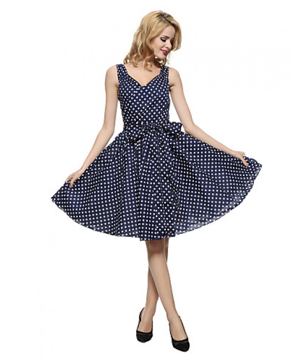 Women's 50s Vintage Polka Dots Rockabilly Hepburn Pinup Business Swing Dress ,Plus Size