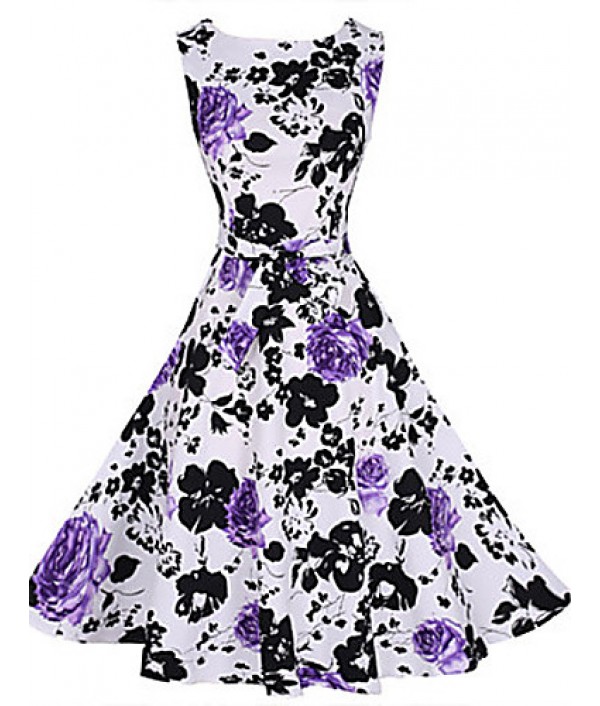 Women's Vintage/Party/Plus Sizes Flower Print 1950's Prom SwingDress (Polyester/Cotton Blends)