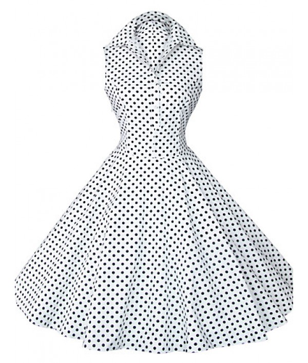 Women's 50s VTG Retro Polka Dots Rockabilly Hepburn Pinup Cos Party Swing Dress 530