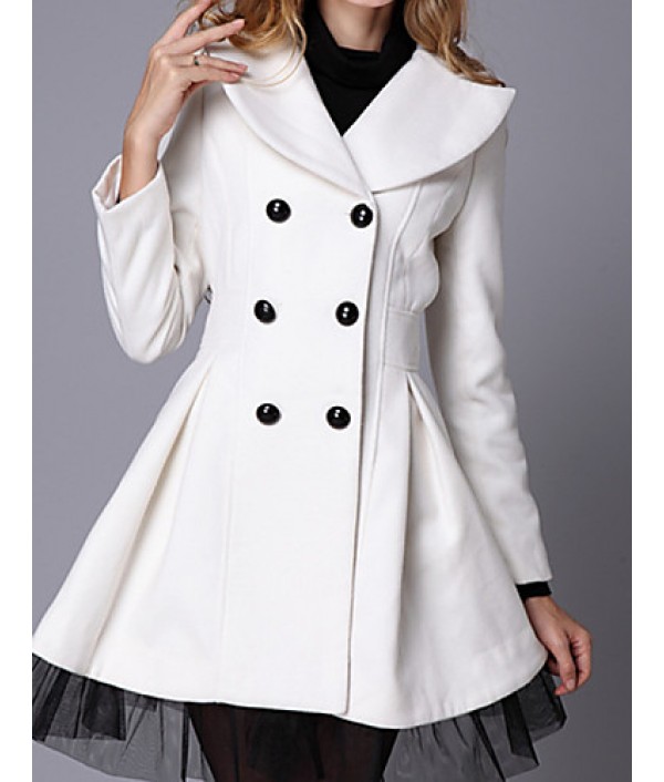 New Women Slim Fit double-breasted wool Trench Coat Casual Outwear