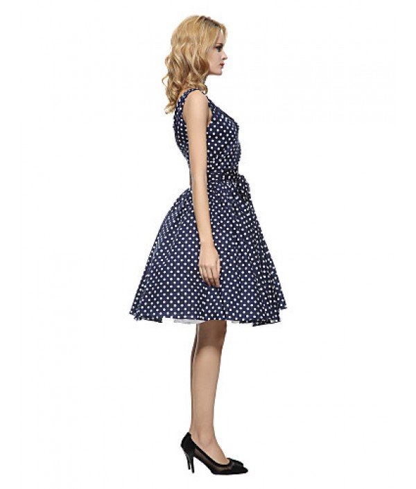 Women's 50s Vintage Polka Dots Rockabilly Hepburn Pinup Business Swing Dress ,Plus Size