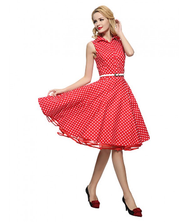 Women's 50s VTG Retro Polka Dots Rockabilly Hepburn Pinup Cos Party Swing Dress 530