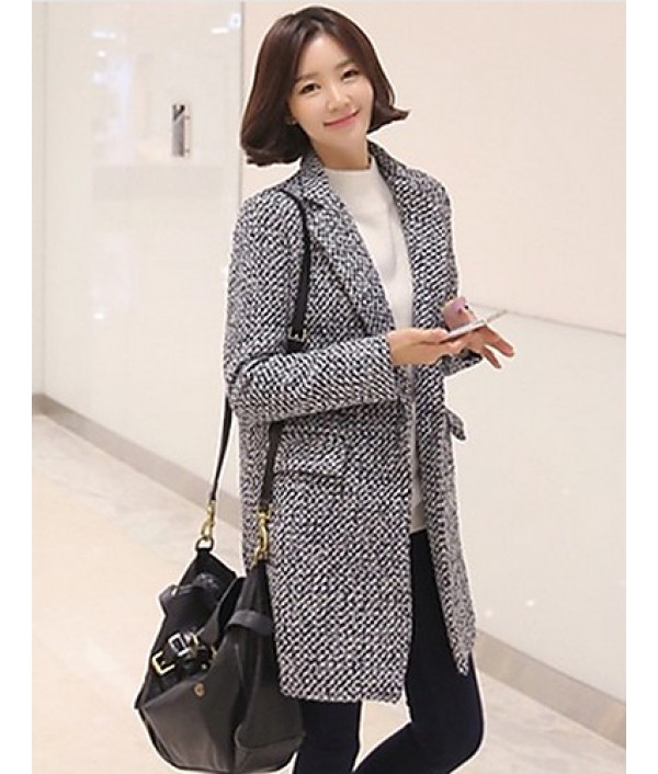 Women's Casual/Daily Simple Coat,Color Block Shirt Collar Long Sleeve Winter Gray Wool Thick