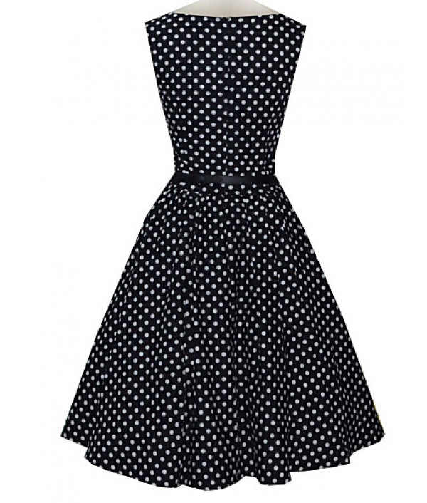 Women's Vintage Slim Polka Dot Printing Sleeveless Dress(With Belt)