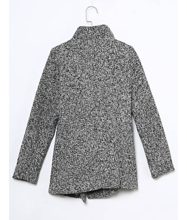 Women's Casual/Daily Simple Coat,Print Shirt Collar Long Sleeve Winter Red / Gray Wool Thick