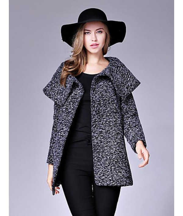 Women's Casual/Daily Street chic CoatSolid Shirt Collar Long Sleeve Fall / Winter Black / Gray Wool Medium