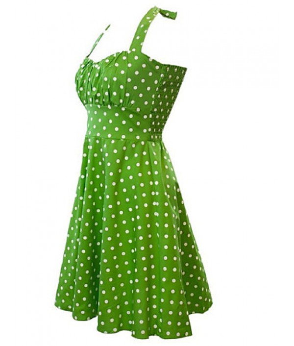 Women's Retro 50s Slim Polka Dot Sleeveless Swing Party Dress