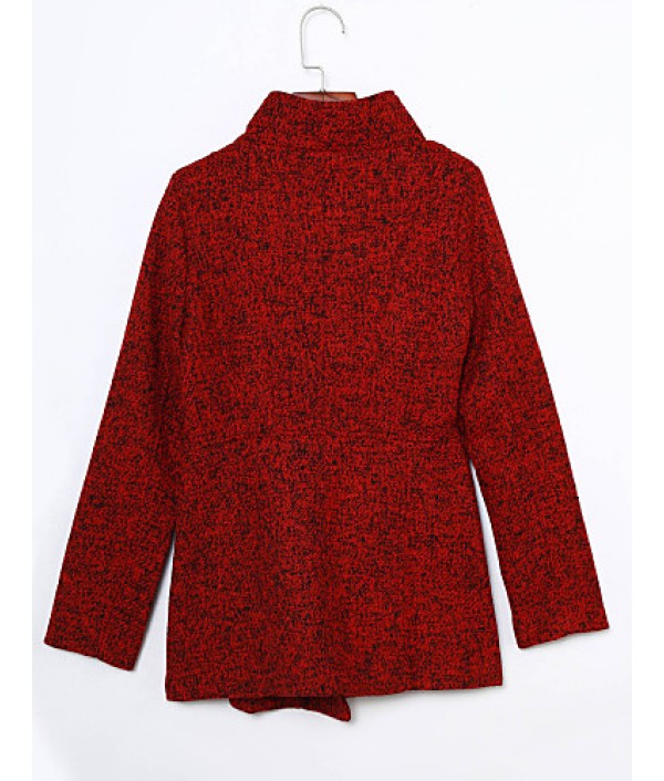 Women's Casual/Daily Simple Coat,Print Shirt Collar Long Sleeve Winter Red / Gray Wool Thick