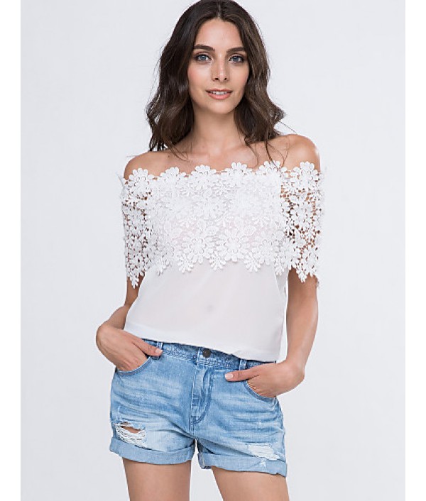 Women's Lace Cutout Off Shoulder Patchwork T-shirt