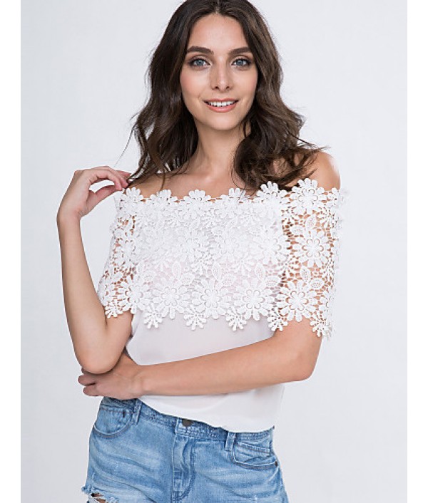 Women's Lace Cutout Off Shoulder Patchwo...